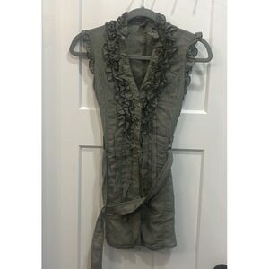 Poetry Clothing Women's Sheer Cottage BOHO Sleeveless Shirt Ruffled Belted Sz M